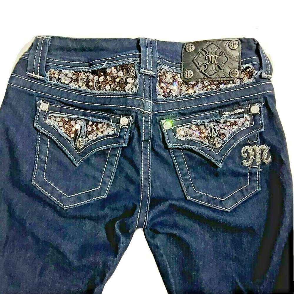 Miss Me Sz 24 Easy Boot Rear Sequins Bling Darkwash Denim Jeans